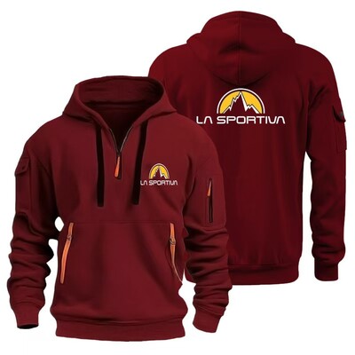 2024 Нов есенен и зимен мъжки суитшърт с качулка с много ципове за открито, суичър с дълги ръкави, моден ежедневен пуловер за фитнес