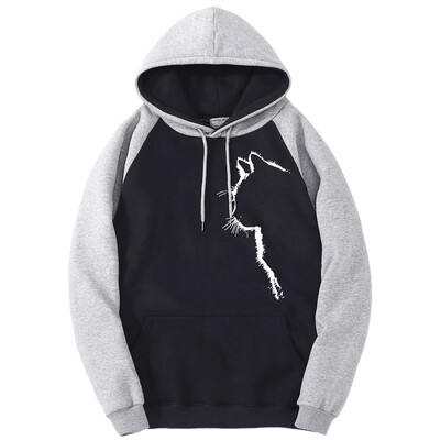 Izgled mačjeg profila Zabavne muške majice s kapuljačom Ležerna dukserica od flisa Jesenska labava odjeća u boji, modna topla raglan majica s kapuljačom