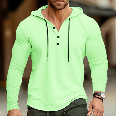 Φθινοπωρινά ανδρικά αθλήματα Fitness μακρυμάνικο μπλουζάκι με κουκούλα Casual American Henry μονόχρωμο άνετο ανδρικό μπλουζάκι
