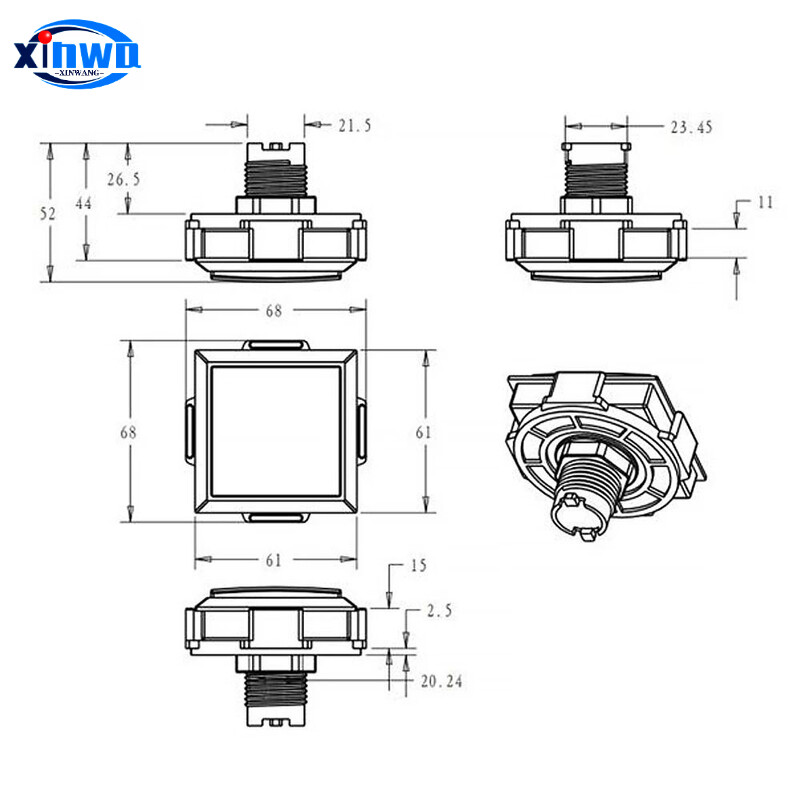 60 mm kvadratinis mygtukas, 12v šviesos diodų jungikliai, monetų pardavimo automatas.