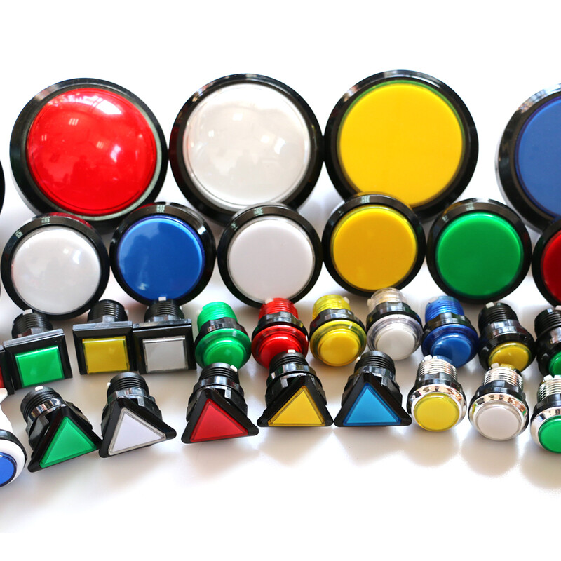 Arkadinio žaidimo mygtukas 12 V LED lemputė kvadratinis apvalus stačiakampis trikampis su 24 mm varžtu Pinball dalims sūpynės mašina "pasidaryk pats"