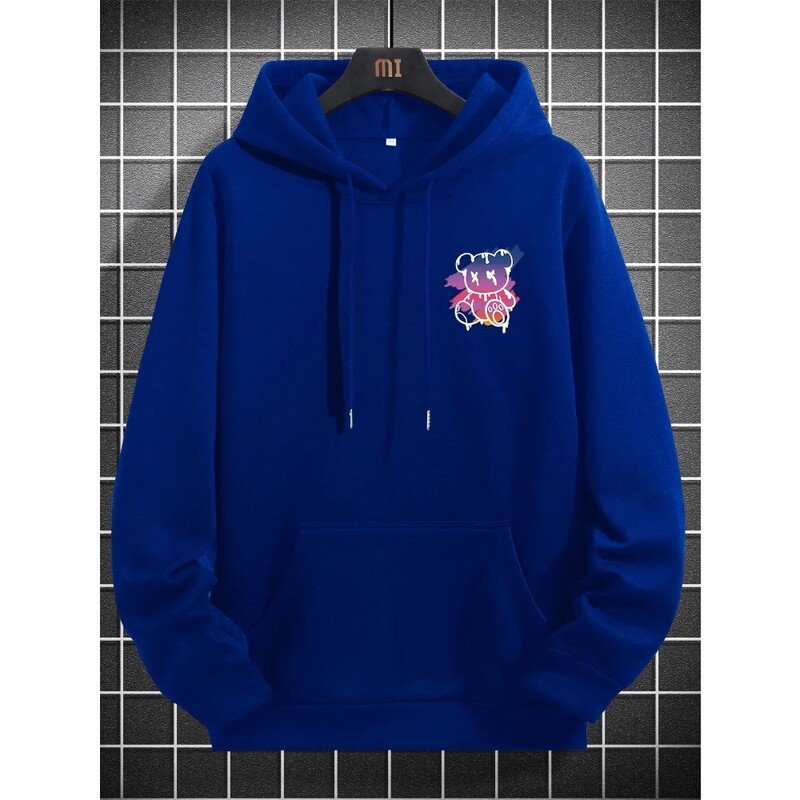 New York Art Cartoon Bear Sunset Design Hoodie - muška Hip Hop ulična odjeća Pulover s džepnim džemperom, muška odjeća 3D