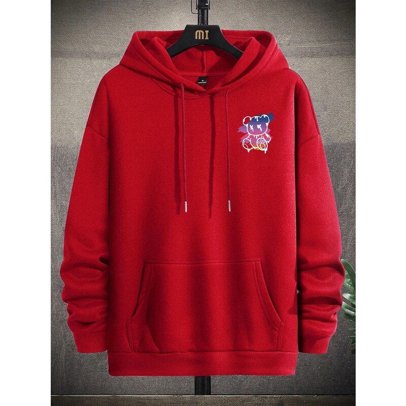 New York Art Cartoon Bear Sunset Design Hoodie - muška Hip Hop ulična odjeća Pulover s džepnim džemperom, muška odjeća 3D