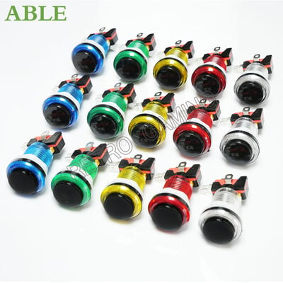 12 τμχ 6 Χρώματα Arcade LED Push Button 28mm οπή στερέωσης 5V/12V με μαύρο κάλυμμα μικροδιακόπτη 3 ακίδων για ανταλλακτικά ντουλαπιών DIY Jamma