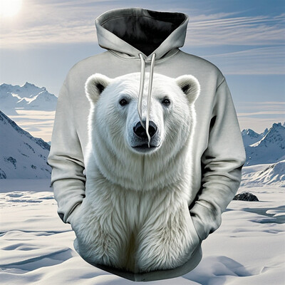 Muške majice s kapuljačom s polarnim medvjedom Proljetna moda 3D print majice s grafičkim životinjama Ulična osobnost Opušteni top Preveliki jesenski kaput