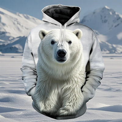 Muške majice s kapuljačom s polarnim medvjedom Proljetna moda 3D print majice s grafičkim životinjama Ulična osobnost Opušteni top Preveliki jesenski kaput