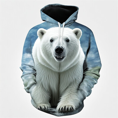 Muške majice s kapuljačom s polarnim medvjedom Proljetna moda 3D print majice s grafičkim životinjama Ulična osobnost Opušteni top Preveliki jesenski kaput