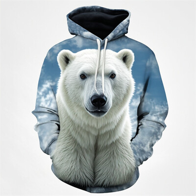 Muške majice s kapuljačom s polarnim medvjedom Proljetna moda 3D print majice s grafičkim životinjama Ulična osobnost Opušteni top Preveliki jesenski kaput