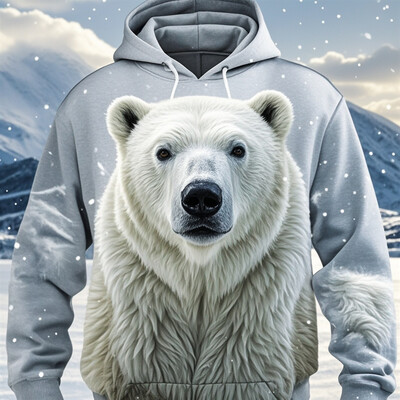 Muške majice s kapuljačom s polarnim medvjedom Proljetna moda 3D print majice s grafičkim životinjama Ulična osobnost Opušteni top Preveliki jesenski kaput