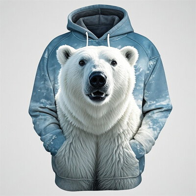 Muške majice s kapuljačom s polarnim medvjedom Proljetna moda 3D print majice s grafičkim životinjama Ulična osobnost Opušteni top Preveliki jesenski kaput
