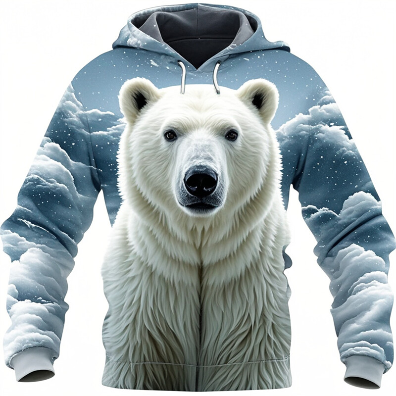 Muške majice s kapuljačom s polarnim medvjedom Proljetna moda 3D print majice s grafičkim životinjama Ulična osobnost Opušteni top Preveliki jesenski kaput