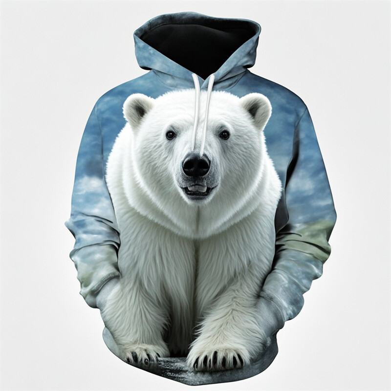 Muške majice s kapuljačom s polarnim medvjedom Proljetna moda 3D print majice s grafičkim životinjama Ulična osobnost Opušteni top Preveliki jesenski kaput