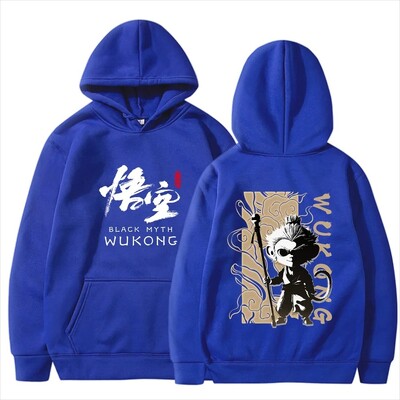 2024. gada ķīniešu stila melnā mīta spēle, Wukong, apdrukāta raksta kapuce, vīriešu hiphopa, brīvā laika daudzpusīgs tops ar garām piedurknēm