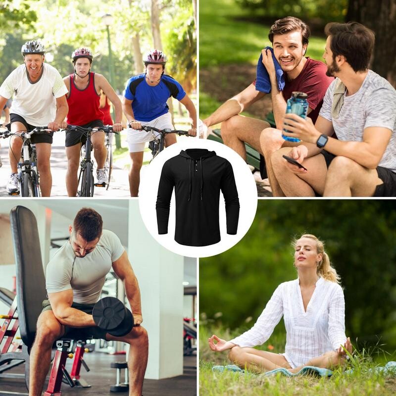 Vyriški marškiniai su gobtuvu Tvirtai su gobtuvu ilgomis rankovėmis, laisvalaikio priekyje su užtrauktuku kakleliu Vyriški marškiniai su gobtuvu Lengvi raišteliai