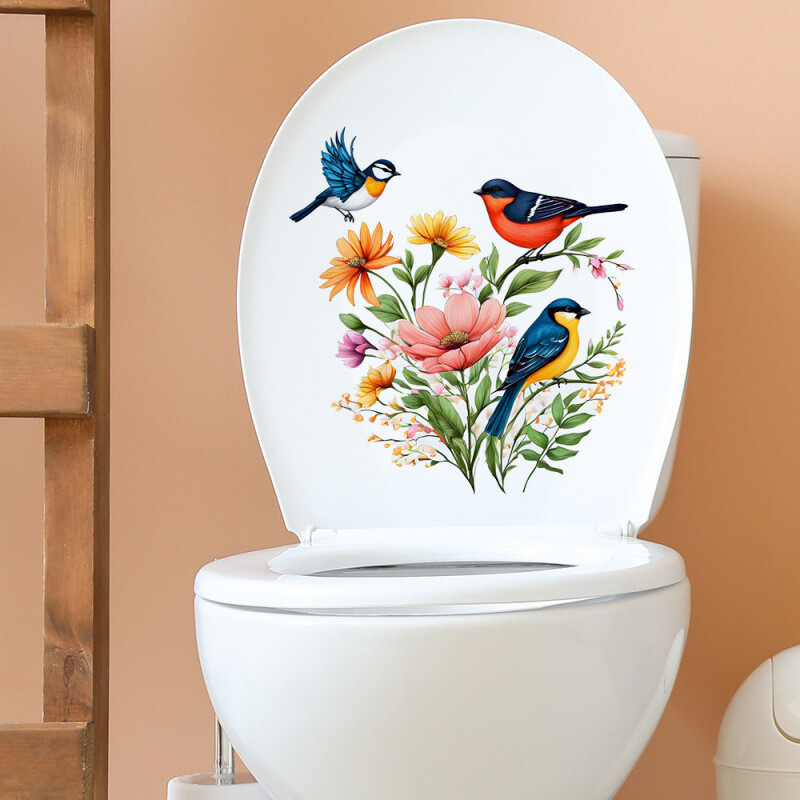 Творчески акварел цвете птица стикер за стена стикер за тоалетна декорация за баня самозалепващ се стикер за тоалетна седалка