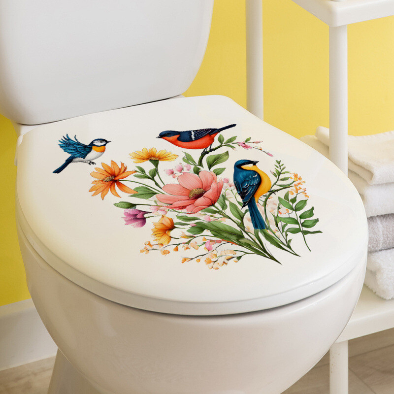 Творчески акварел цвете птица стикер за стена стикер за тоалетна декорация за баня самозалепващ се стикер за тоалетна седалка