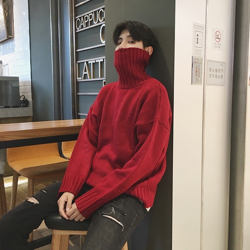 Есенни и зимни пуловери с висока яка за мъже, модерни индивидуални двойки в корейски стил, удебелени bf свободни мъжки пуловери в стил Хонконг