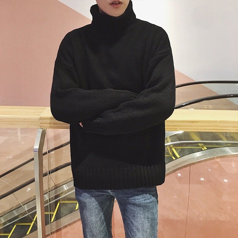 Есенни и зимни пуловери с висока яка за мъже, модерни индивидуални двойки в корейски стил, удебелени bf свободни мъжки пуловери в стил Хонконг