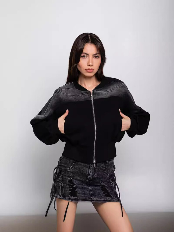 Niche gradient traper kratka jakna za žene u proljeće i jesen Ins modna tanka univerzalna jakna s patentnim zatvaračem