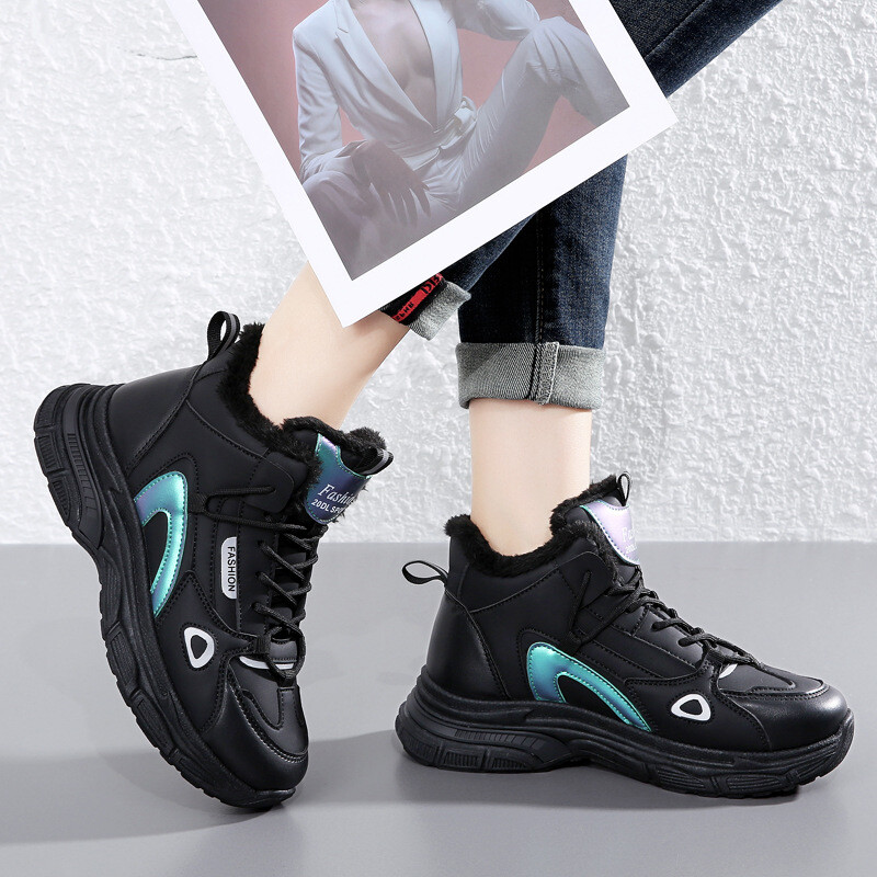 Cross-border plius dydžio 2024 nauji žieminiai moteriški medvilniniai batai plius aksominiai šilti bateliai storu padu moteriškiems sportiniams ir laisvalaikio batams