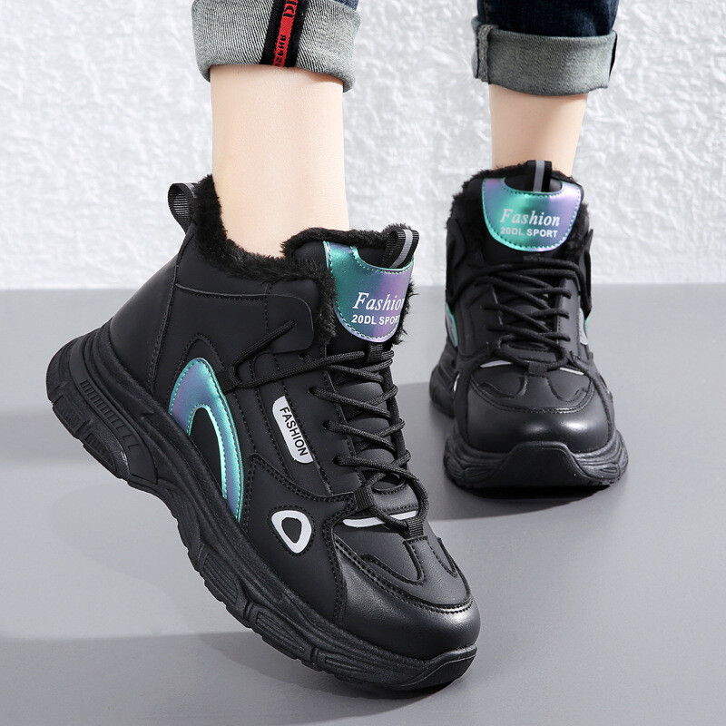 Cross-border plius dydžio 2024 nauji žieminiai moteriški medvilniniai batai plius aksominiai šilti bateliai storu padu moteriškiems sportiniams ir laisvalaikio batams