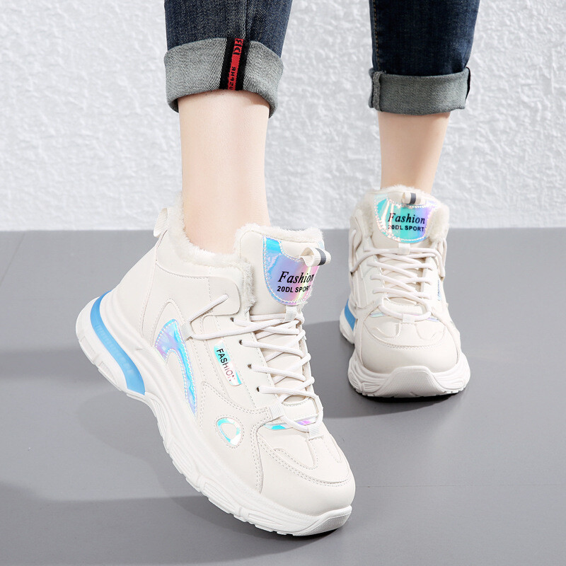 Cross-border plius dydžio 2024 nauji žieminiai moteriški medvilniniai batai plius aksominiai šilti bateliai storu padu moteriškiems sportiniams ir laisvalaikio batams