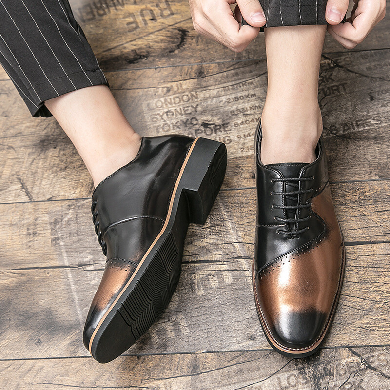 Jesenske svečane kožne cipele Muške špicaste cipele Britanske muške vjenčane kožne cipele na vezanje Poslovne muške cipele Svečane ležerne muške