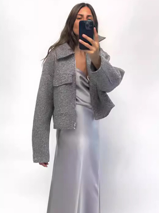 Novi jesenski i zimski europski i američki stil ženske ulične mode, kratka jakna od mekog tvida, vunena jakna na preklop