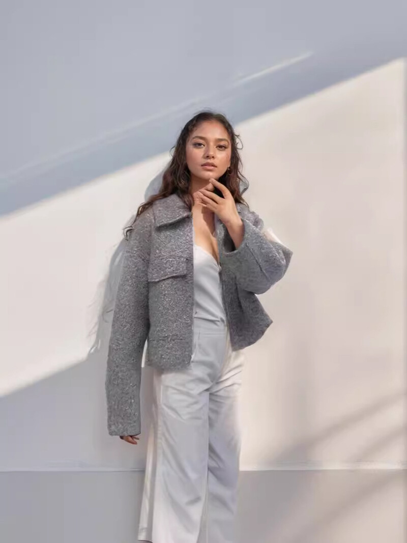 Novi jesenski i zimski europski i američki stil ženske ulične mode, kratka jakna od mekog tvida, vunena jakna na preklop