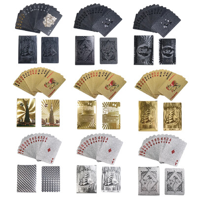 Lošimo kortos, folijos pokerio kortos, vandeniui atsparios plastikinės deimantinės kortos, skirtos vakarėliui ir klasikiniam šeimos kortų žaidimui (auksinė sidabrinė juoda)