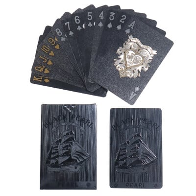 Lošimo kortos, folijos pokerio kortos, vandeniui atsparios plastikinės deimantinės kortos, skirtos vakarėliui ir klasikiniam šeimos kortų žaidimui (auksinė sidabrinė juoda)