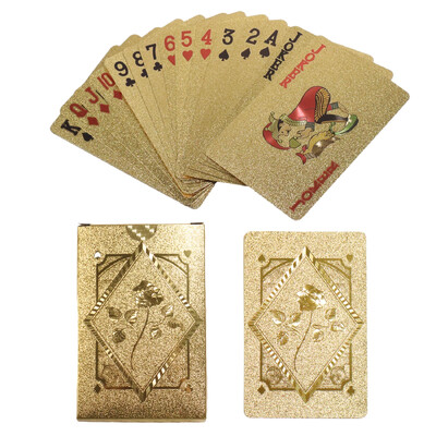 Lošimo kortos, folijos pokerio kortos, vandeniui atsparios plastikinės deimantinės kortos, skirtos vakarėliui ir klasikiniam šeimos kortų žaidimui (auksinė sidabrinė juoda)