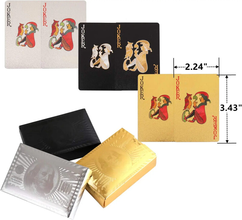Lošimo kortos, folijos pokerio kortos, vandeniui atsparios plastikinės deimantinės kortos, skirtos vakarėliui ir klasikiniam šeimos kortų žaidimui (auksinė sidabrinė juoda)
