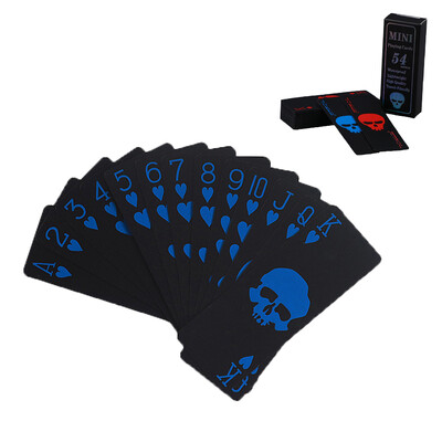 Naujos PVC vandeniui atsparios juodos žaidimo kortos, 55 vnt. plastikinis „Golden Skull“ pokerio rinkinys dėkle, plaunama lanksti „Mini One“ žaidimo kortelė
