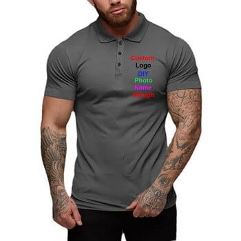 Персонализирана DIY поло тениска Summer Fitness Solid Cotton Workout Polos Logo Mens Casual Sport Gym Clothing Short Sleeve