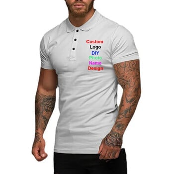 Персонализирана DIY поло тениска Summer Fitness Solid Cotton Workout Polos Logo Mens Casual Sport Gym Clothing Short Sleeve