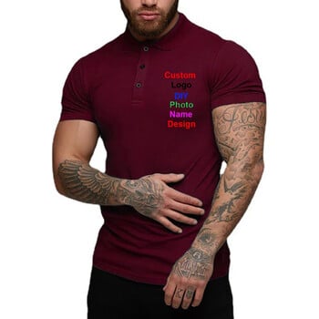 Персонализирана DIY поло тениска Summer Fitness Solid Cotton Workout Polos Logo Mens Casual Sport Gym Clothing Short Sleeve