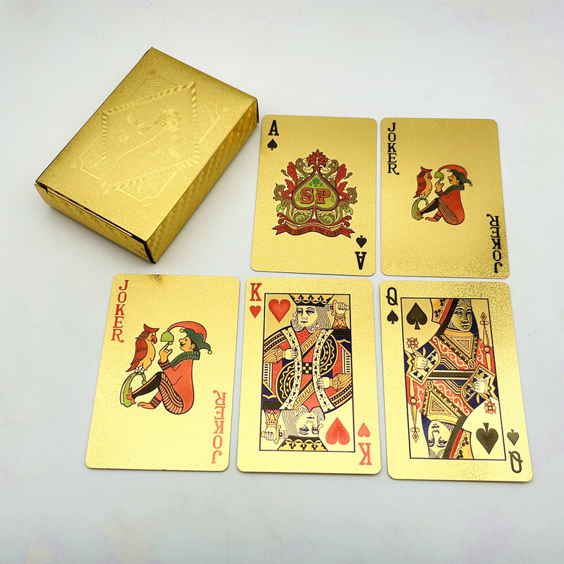 Plastične poker karte sa 1 špilom zlatne folije Vodootporne igraće karte Klasična kućna društvena igra 54 karte L729