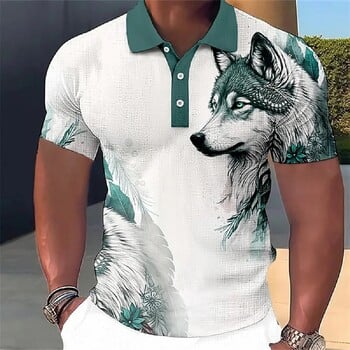 Animal Wolf 3D печат Поло тениски Мъжка мода Streetwear Големи копчета Риза с ревери с къс ръкав Мъжки тениски Топове Мъжко облекло