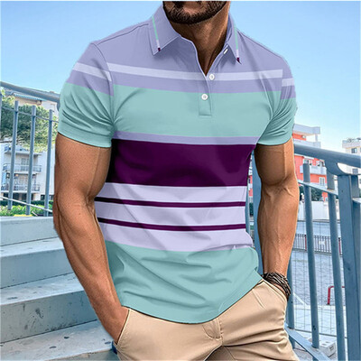 Ljetne prugaste polo majice u boji s 3D printom Muška ležerna modna ulična odjeća Majica kratkih rukava s dugmadima Majice s kratkim rukavima Muška odjeća