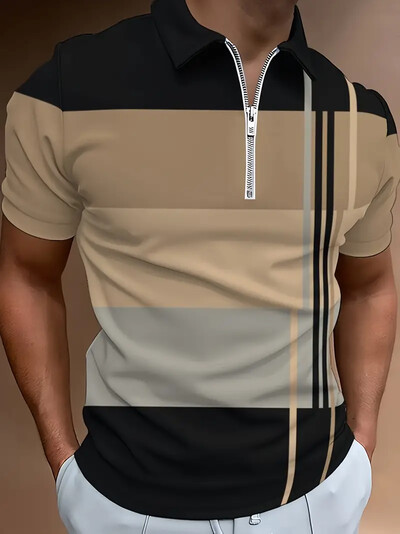 Muška modna POLO majica s kratkim rukavima na rever s kratkim rukavima i printom, uska majica s patentnim zatvaračem i reverom, ležerna majica s patentnim zatvaračem i kratkim rukavima