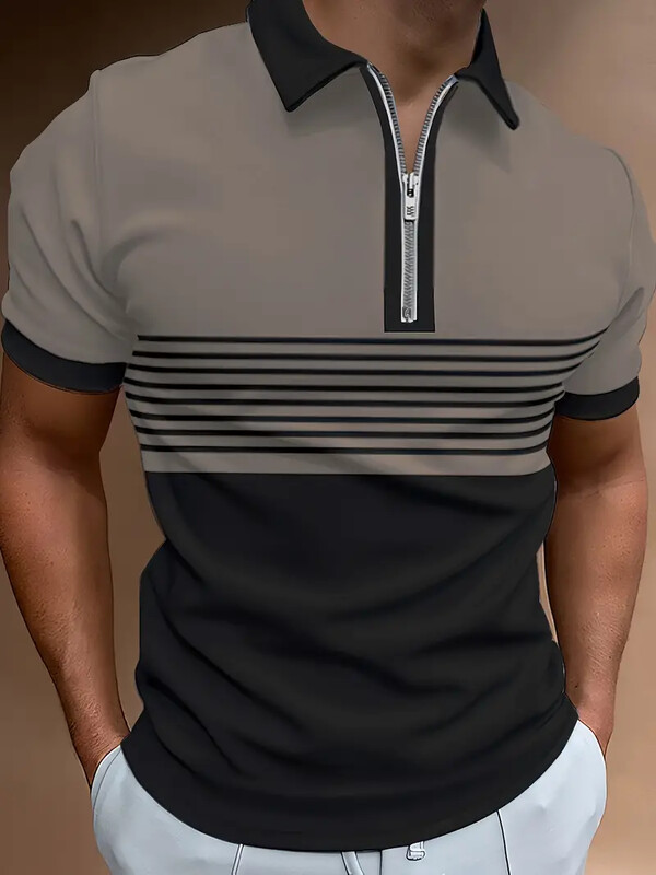Muška modna POLO majica s kratkim rukavima na rever s kratkim rukavima i printom, uska majica s patentnim zatvaračem i reverom, ležerna majica s patentnim zatvaračem i kratkim rukavima