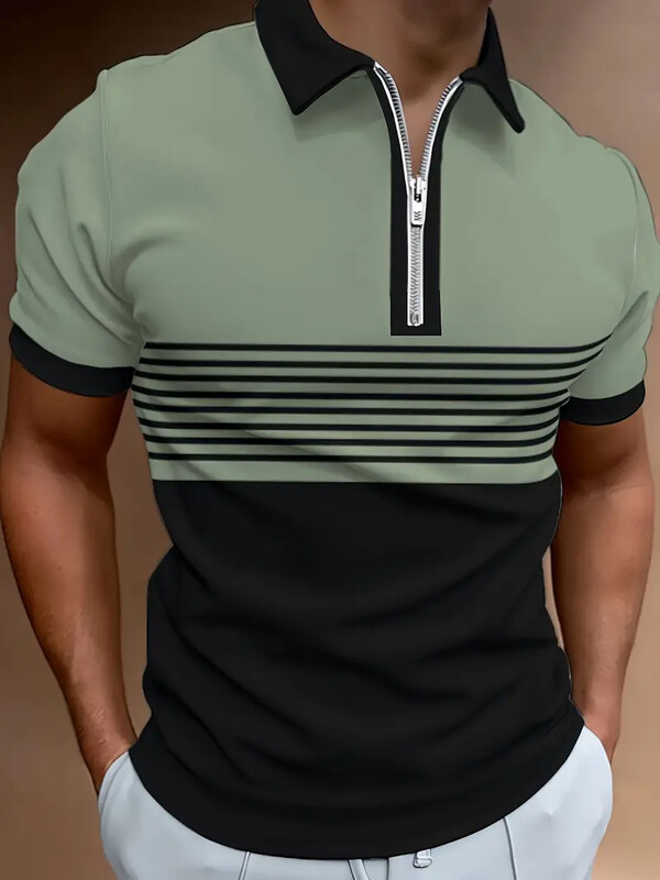 Muška modna POLO majica s kratkim rukavima na rever s kratkim rukavima i printom, uska majica s patentnim zatvaračem i reverom, ležerna majica s patentnim zatvaračem i kratkim rukavima