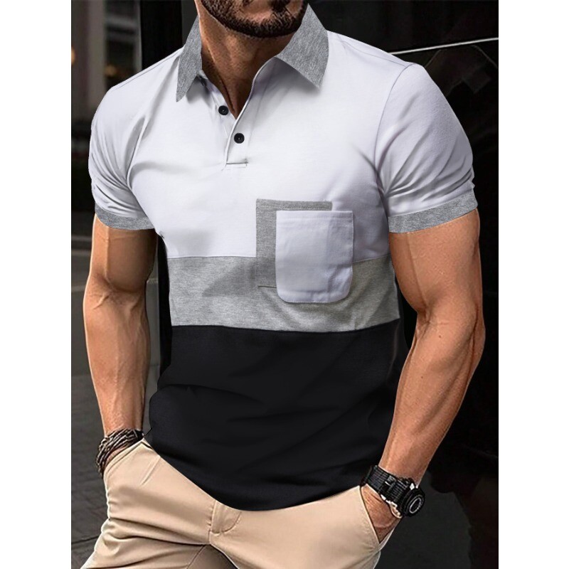 Muška modna kargo majica s POLO ovratnikom, prozračna majica s džepovima na prsima