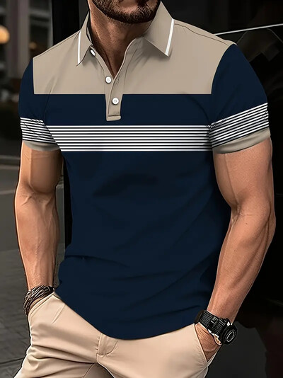 Tricou polo pentru bărbați la modă Tricou cu mânecă scurtă cu imprimeu simplu Topuri casual Tricou cu dungi Îmbrăcăminte pentru bărbați Cămașă POLO pentru afaceri