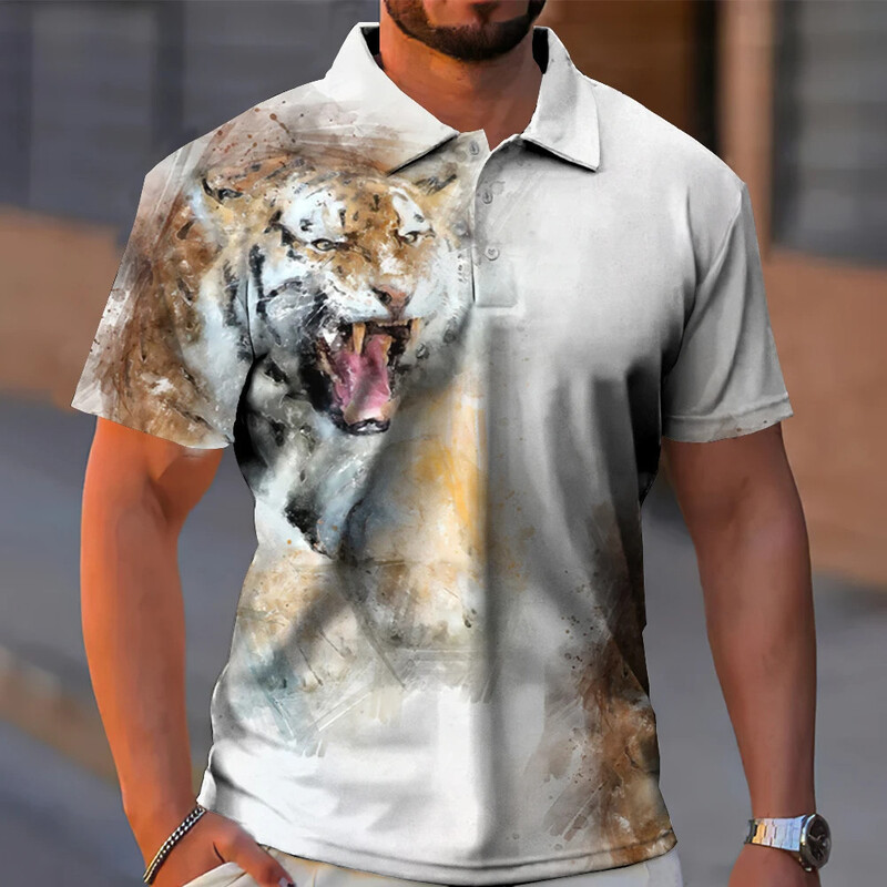 Ljeto, životinje, lav, tigar, 3D printane polo majice, muška modna ulična odjeća, majica kratkih rukava na rever, majice, muška odjeća