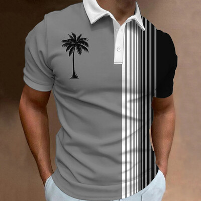 Kookospähklipuu triibuline 3D-print Hawaii ranna polosärgid Meeste mood Tänavarõivad Lühikeste varrukatega särk Meeste särgid Topid Meeste rõivad