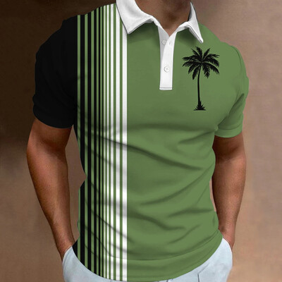 Kookospähklipuu triibuline 3D-print Hawaii ranna polosärgid Meeste mood Tänavarõivad Lühikeste varrukatega särk Meeste särgid Topid Meeste rõivad