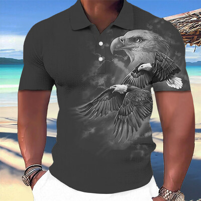 Animal Eagle Pattern 3D Print Vasaros mygtukų apykaklė Vyriški polo marškinėliai Laisvalaikiai trumpomis rankovėmis didelės viršūnės Madingi vyriški drabužiai