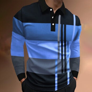 Нови мъжки дрехи Пролет Есен С дълъг ръкав 3D дигитален печат Spell Color Polo Shirt Men Slim Fit Golf Polo Shirt Tops